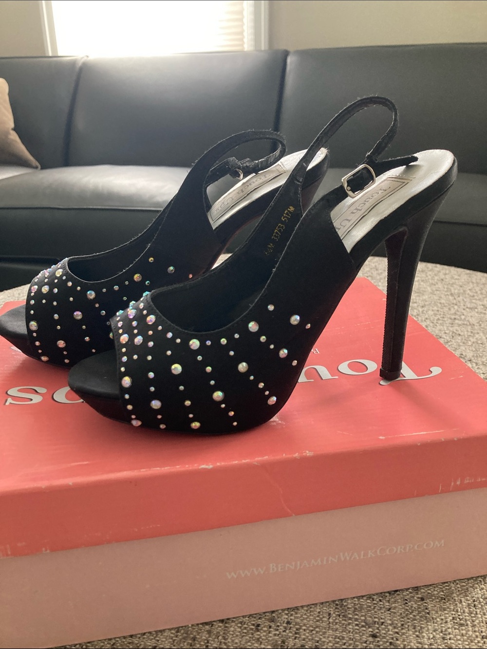 Touch Ups Black Slingback High Heels with Iridescent Rhinestones
